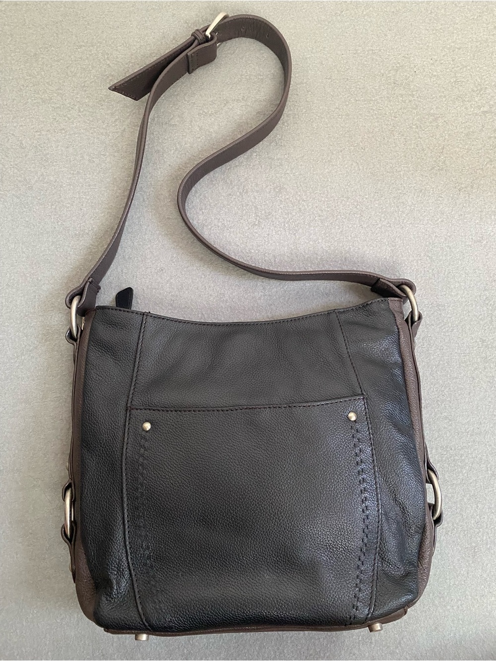 Ella Simone Black Brown Leather Handbag Morrocco Leather Adjustable Strap